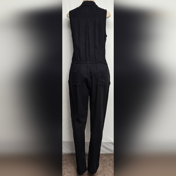 Velvet Heart L Jumpsuit Black Tencel Sleeveless Button Down Elastic Drawstring - Picture 5 of 8